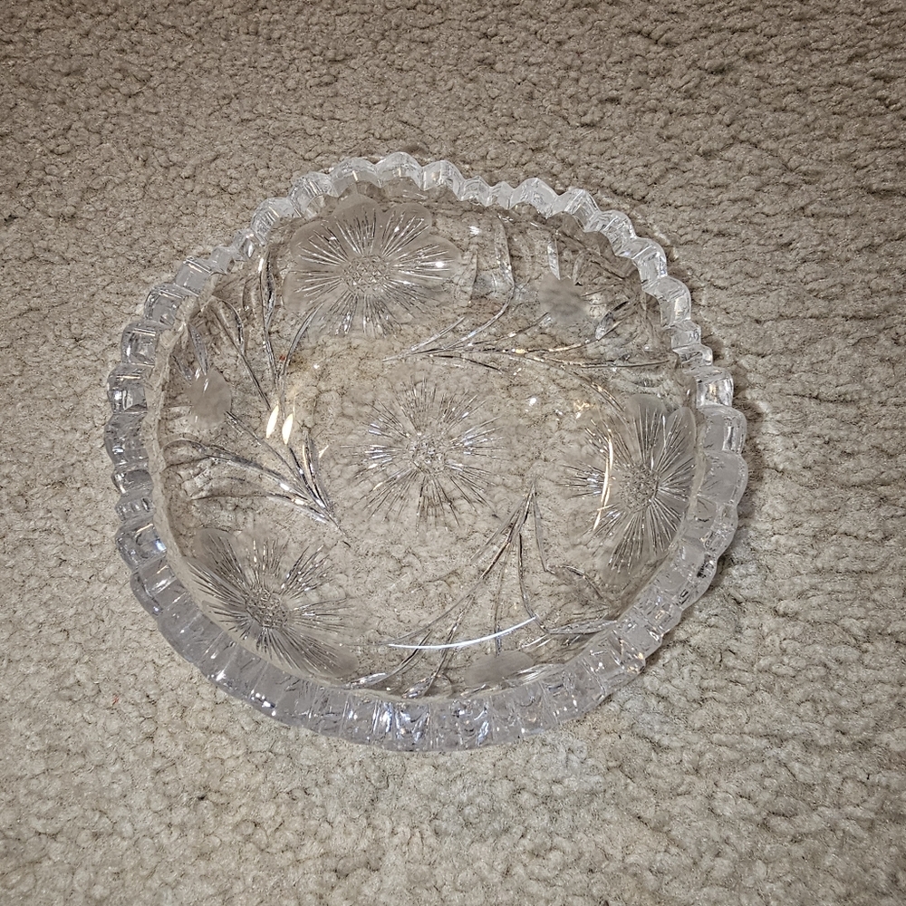 Vintage cut glass -  4" Decorative Crystal Dish - Jewelry Bowl Or Other.